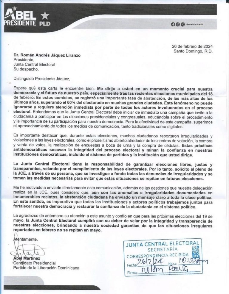 Abel Martínez solicita tomar medidas en favor de comicios de mayo
