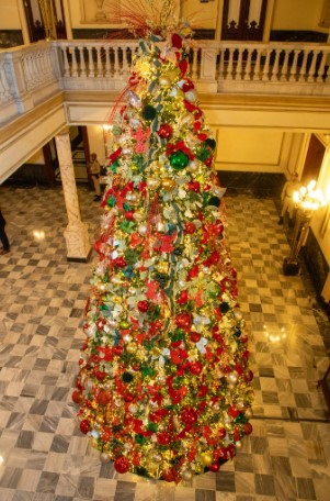Palacio Nacional recibe la Navidad con encendido de árbol navideño
