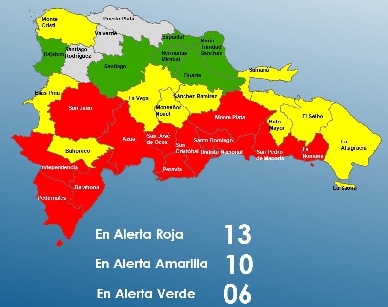 13 demarcaciones en alerta roja COE declara alerta roja en 12 provincias y el DN por Melissa