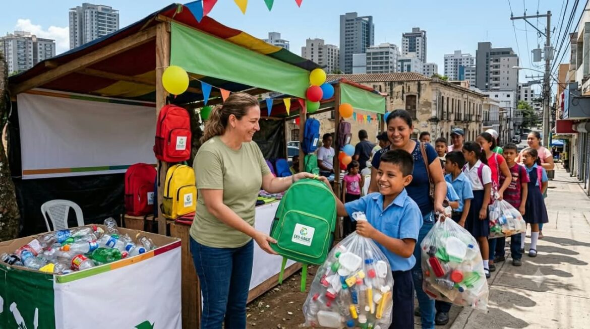 Entrega de mochilas en jornada de reciclaje en Santo Domingo